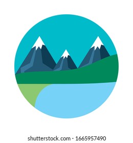 landscape with snow mountains scene flat style icon vector illustration design
