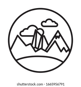 landscape with snow mountains scene line style icon vector illustration design