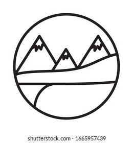 landscape with snow mountains scene line style icon vector illustration design