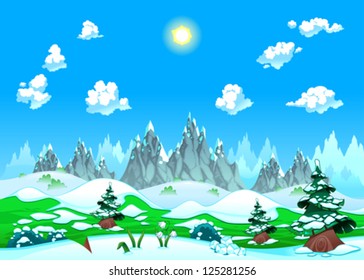 Paisaje con nieve y montañas.Los lados se repiten sin problemas