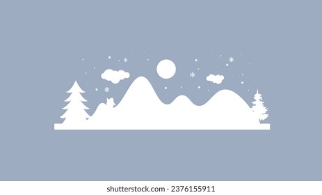 Landscape with snow-filled areas.3d abstract pastel paper cut illustration of winter landscape with cloud,pines and mountains.house and santa claus flying.Happy New Year and Merry Christmas background