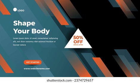 Landscape social media template or banner themed sport. Gradient abstract banner. Template for landing page design or website background