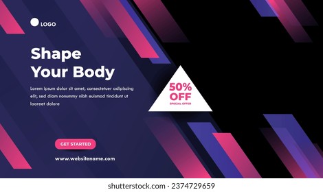 Landscape social media template or banner themed sport. Gradient abstract banner. Template for landing page design or website background