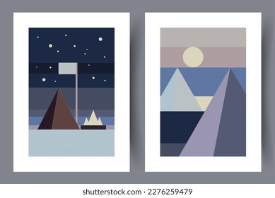 Landscape space star galaxy wall art print. Printable minimal abstract poster. Wall artwork for interior design. Contemporary decorative background. 
