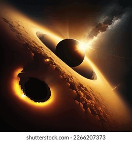 landscape of space with the sun a comet and a black hole