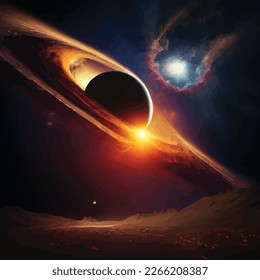 landscape of space with the sun a comet and a black hole 2