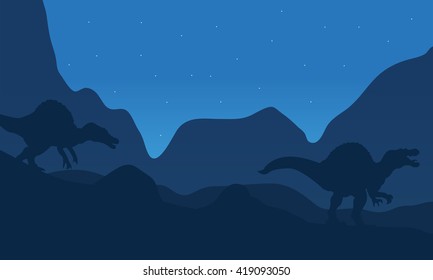Landscape spinosaurus at the night with blue backgrounds