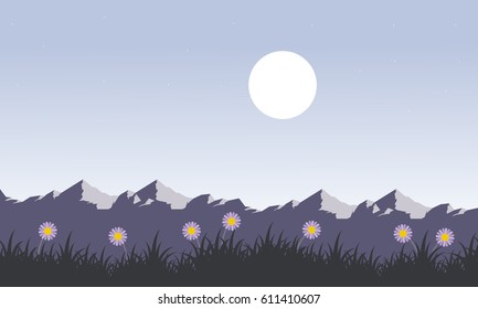 Landscape spring flower with mountain backgrounds collection