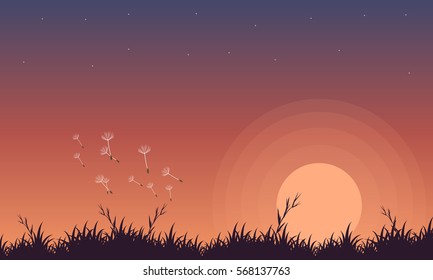 Landscape of spring at night with flower fly collection