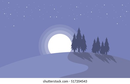 Landscape of spruce with moon Christmas