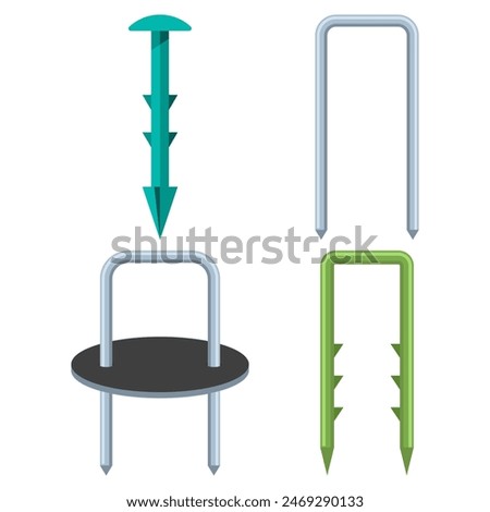 Landscape staples, garden stakes vector cartoon set isolated on a white background.