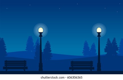 Landscape of street lamp on garden silhouettes