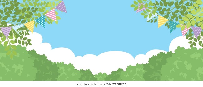 Landscape in the suburbs of the fresh green season vector background.