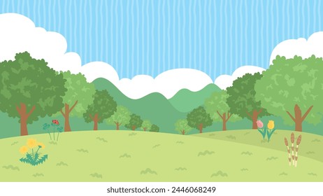 Landscape in the suburbs of the fresh green season vector background.