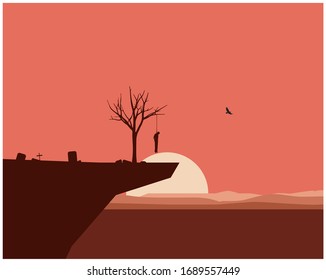 Ilustración vectorial del Suicidio Paisario. Ilustración vectorial deprimida y de vida mortal. 
