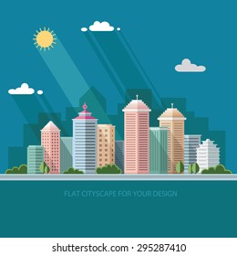 landscape - summer cityscape Industrial concept. city design, a metropolis street and trees background. Flat style vector illustration.