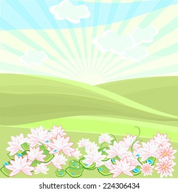 Landscape in summer day with lotuses