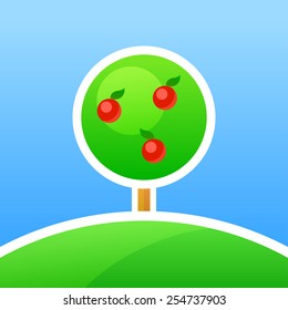Landscape of summer garden. Outdoor apple harvest, Vector Illustration