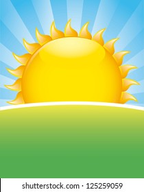 landscape with sun and grass. vector illustration