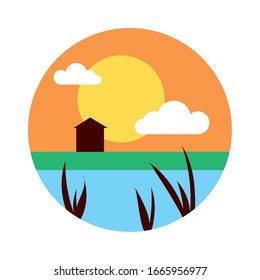 paisajismo con diseño de ilustración vectorial de la escena solar y de la casa