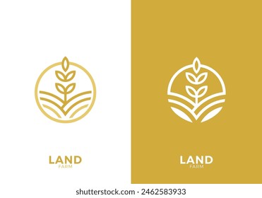 Landschaft mit Sonnenlogo. Kreatives Landwirtschaftssymbol Vektorgrafik Design