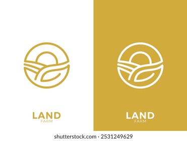 landscape with sun logo. creative agriculture symbol vector design