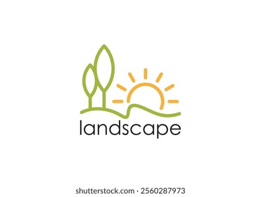 landscape with sun logo, creative agriculture design symbol template