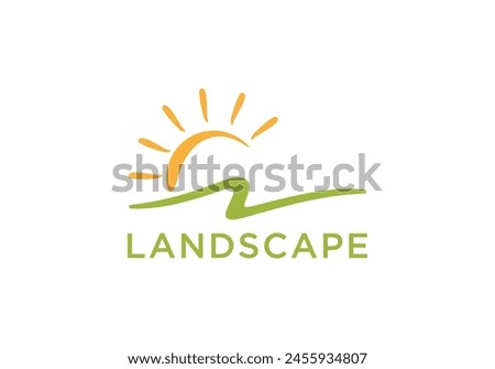 landscape with sun logo, creative agriculture design symbol template