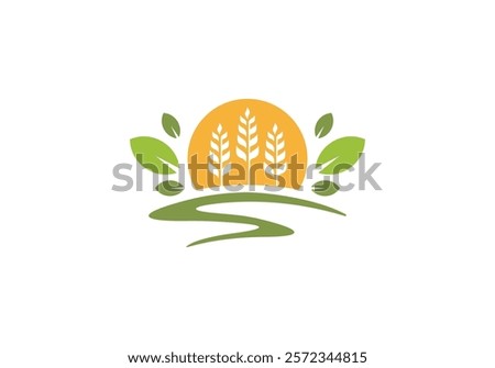 landscape with sun logo, creative nature agriculture symbol vector design