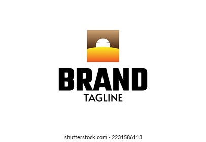 Landscape with sun logo design template