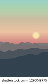 landscape sun on mountain. Vector wallpaper