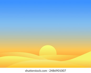 Landscape sunrise in the desert. Gradient landscape sun over sand dunes. Sunset in the desert. Design for covers, posters, banners and booklets. Vector illustration