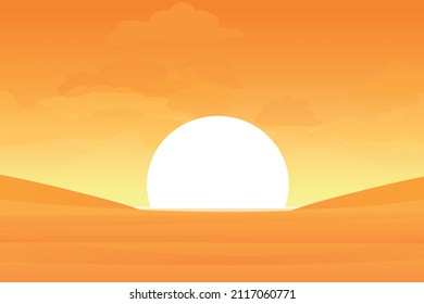 Landscape sunrise in the desert. Vector