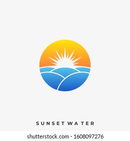 Landscape Sunset With Cloud Illustration Vector Template. Suitable for Creative Industry, Multimedia, entertainment, Educations, Shop, and any related business
