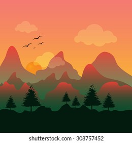 landscape sunset design vector