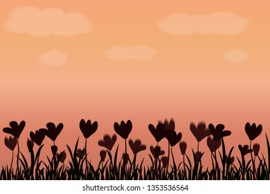 Landscape Sunset Flower Silhouette Vector Illustration Stock Vector