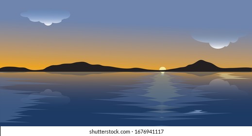 Landscape of sunset horizon vector. The most view of dusk sky on the sea.