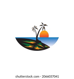 landscape sunset logo color illustration vector design