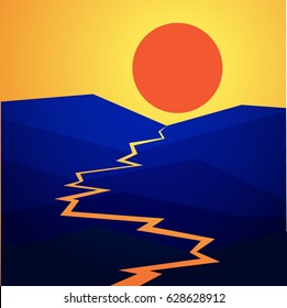 Landscape with a sunset in mountains.