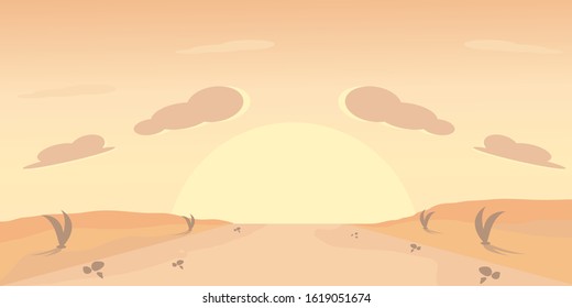 Landscape sunset in mountains design for game background. Vector illustration.