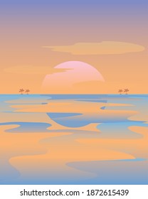 landscape sunset ocean and islands nature image vector illustration