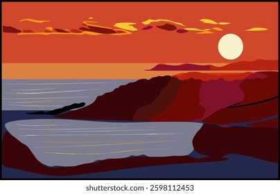 landscape sunset on the lake