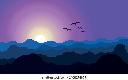 landscape of sunset time behide mountains with aurora light sky 