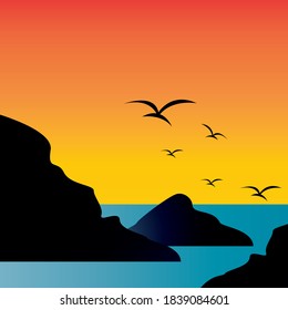 Landscape sunset vector design illustration 