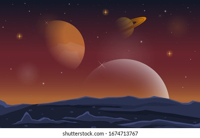 Landscape Surface of Planet Sky Space Science Fiction Fantasy Illustration