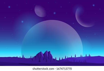 Landscape Surface of Planet Sky Space Science Fiction Fantasy Illustration