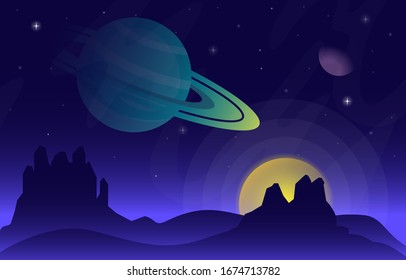Landscape Surface of Planet Sky Space Science Fiction Fantasy Illustration