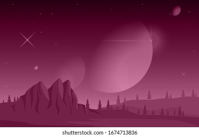 Landscape Surface of Planet Sky Space Science Fiction Fantasy Illustration