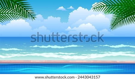 landscape of swimming pool at the beach in summer