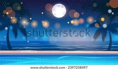 landscape of swimming pool on the beach in the night